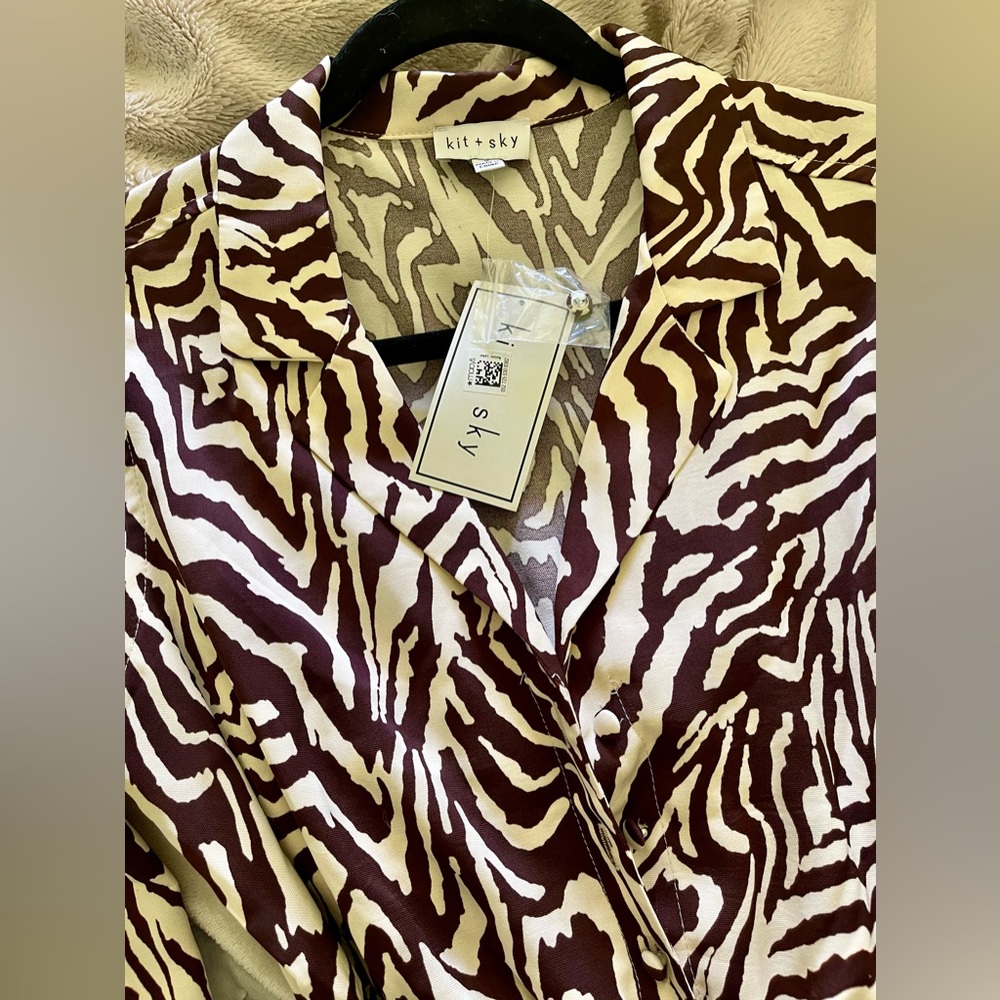 Kit + Sky Animal Print Belted Mini Shirt dress Sz S NWT - Picture 6 of 9